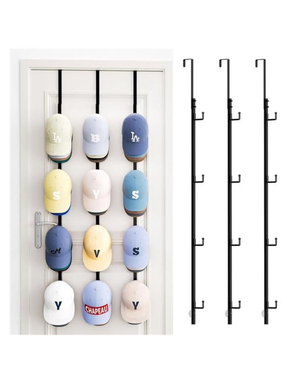 Over door hat rack organizer hanging cap holder metal storage with 12 hooks set